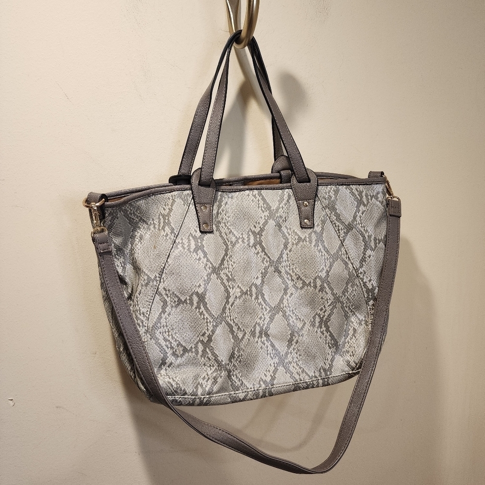 LOUENHIDE Gray Snake Print Large Tote Bag Wiyh Long Straps